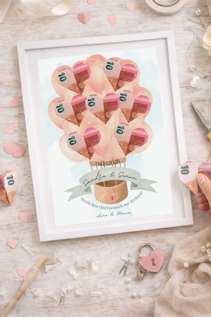 Geldgeschenk zur Hochzeit kreativ mit Poster und Geldscheinen