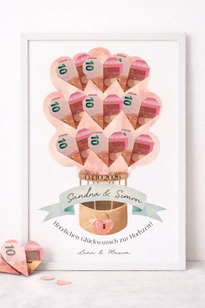 Kreatives Geldgeschenk zur Hochzeit mit personalisiertem Poster